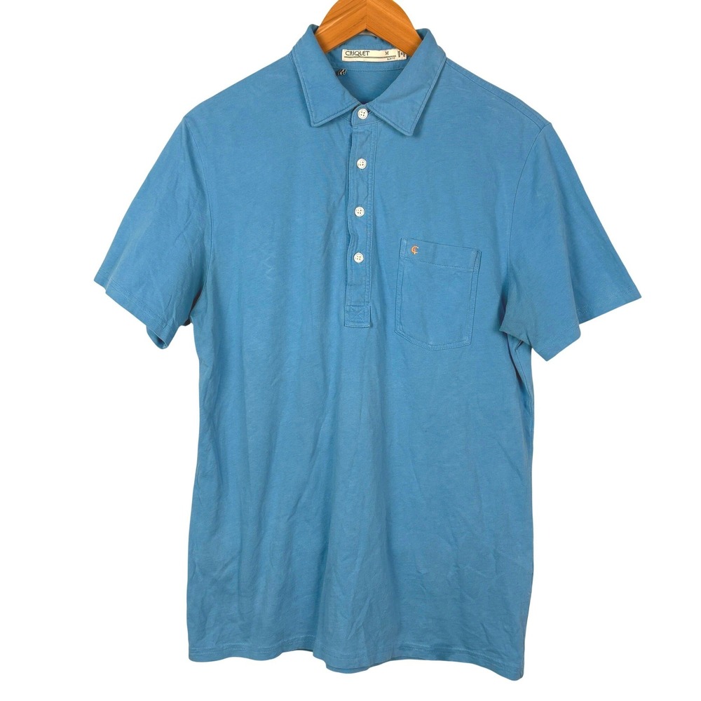 Criquet Mens Slim Fit Org. Cotton Polo Shirt Short Sleeve Sz M Blue Athleisure